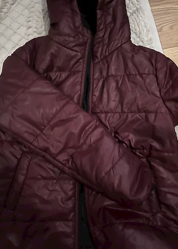 Bordo Kapüşonlu Fermuarlı Kadın Mont