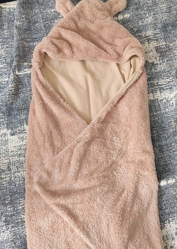 Kapüşonlu Bej kundak Bebek Battaniyesi - Görsel 3