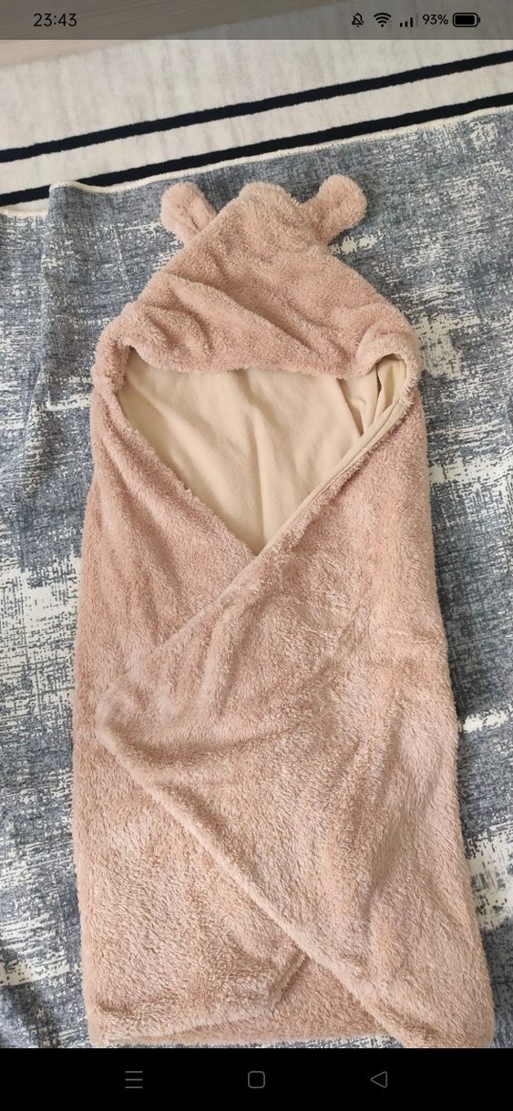 Kapüşonlu Bej kundak Bebek Battaniyesi - Görsel 3