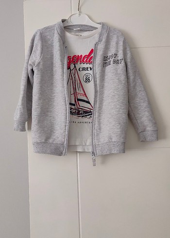 4 Yaş Beden gri Renk Erkek Çocuk Gri Fermuarlı Sweatshirt