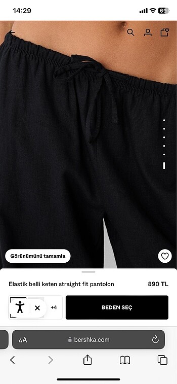 s Beden siyah Renk BERSHKA KETEN PANTOLON S BEDEN
