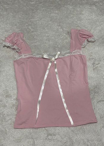 m Beden Dantel Detaylı Pembe Bluz coquette