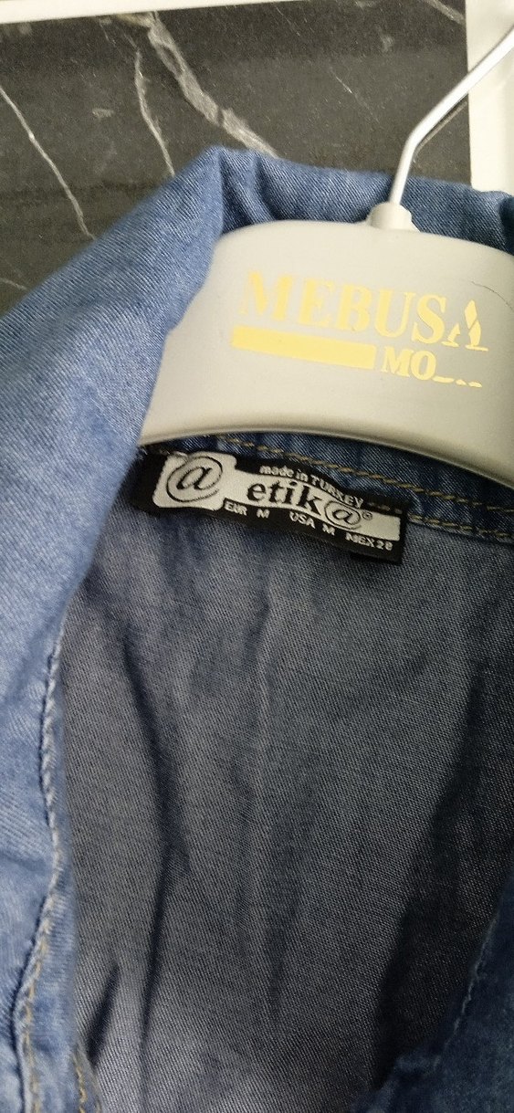 Düğmeli Kadın Mavi Denim Gömlek - Görsel 3