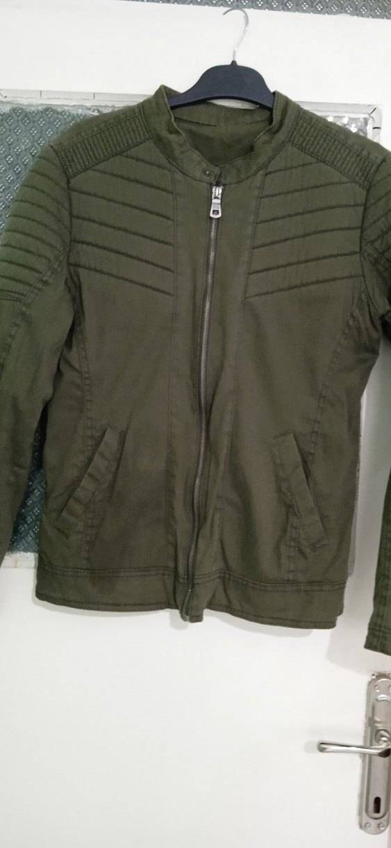 Koyu Yeşil Erkek Biker Ceket Fermuarlı - Görsel 3