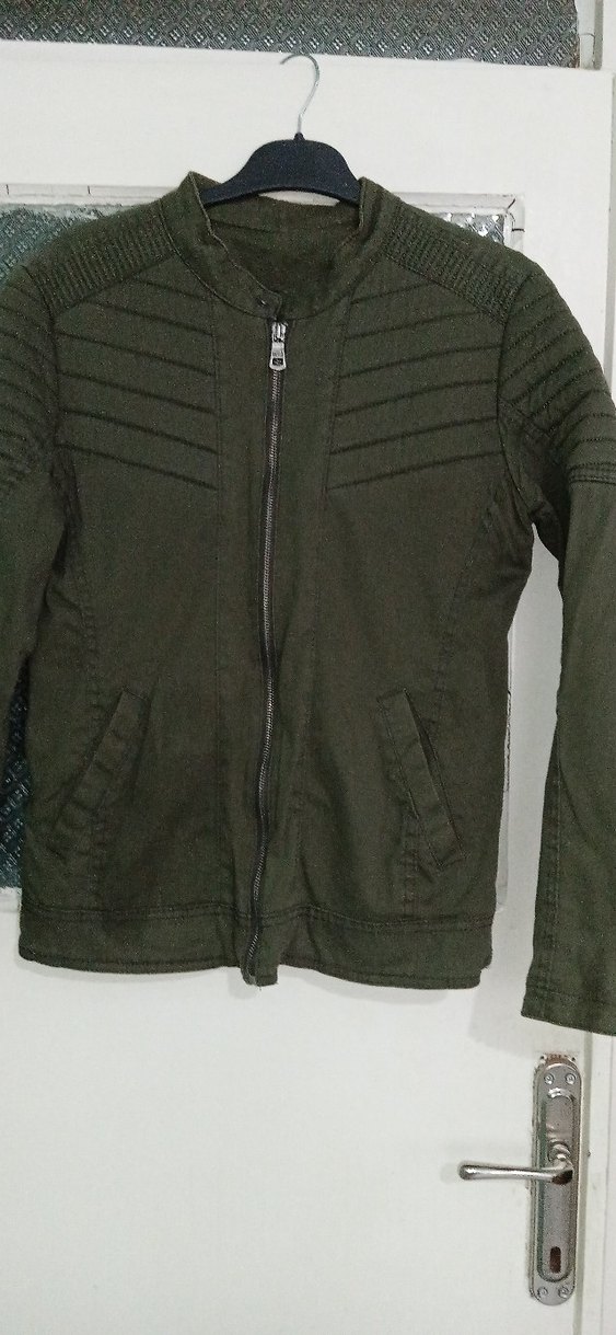 Koyu Yeşil Erkek Biker Ceket Fermuarlı - Görsel 2