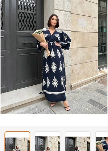 xl Beden Diger Mavi Nakışlı Bohem Uzun Elbise