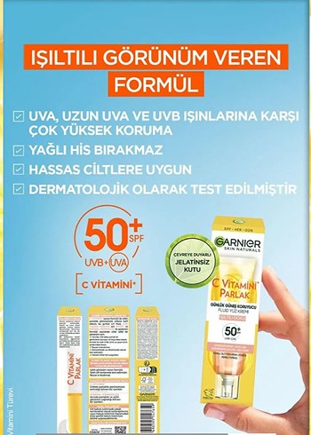  Beden Renk Garnier Vegan SPF50+ C Vitamini Yüz Kremi