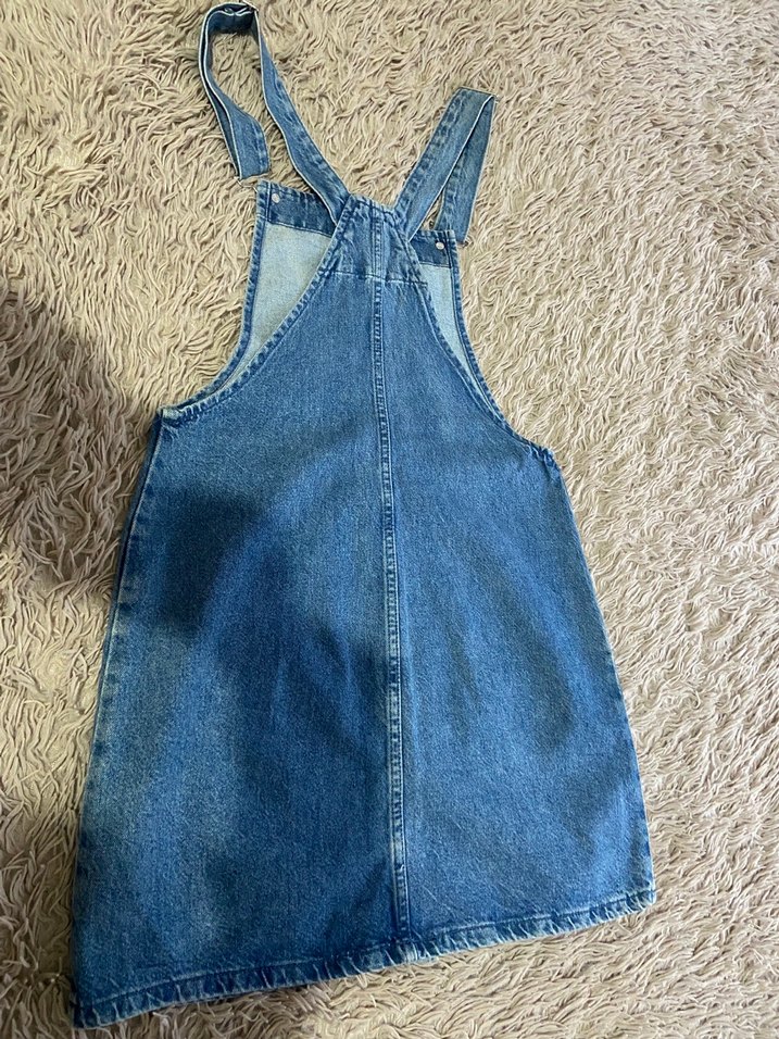 Düğmeli Mavi Denim Kadın Salopet - Görsel 2