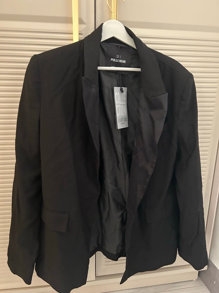 Siyah Kadın Ofis Blazeri, Normal Boy, Tek Düğme - Görsel 2