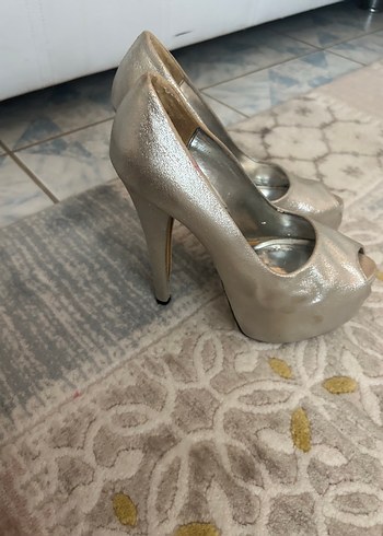 36 Beden gri Renk Gri Metalik Platform Topuklu Kadın Abiye Ayakkabı