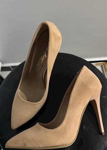 Bej Süet Stiletto Kadın Ayakkabı - Görsel 2