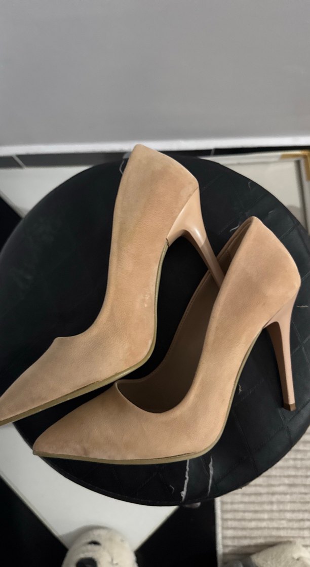 Bej Süet Stiletto Kadın Ayakkabı - Görsel 4