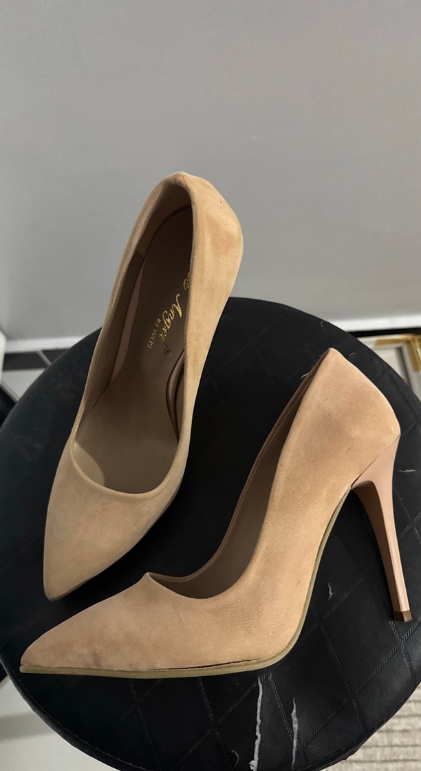 Bej Süet Stiletto Kadın Ayakkabı - Görsel 2