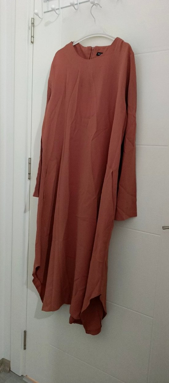 Kadın Bej  kiremit Uzun Kollu Salaş Elbise - Görsel 3