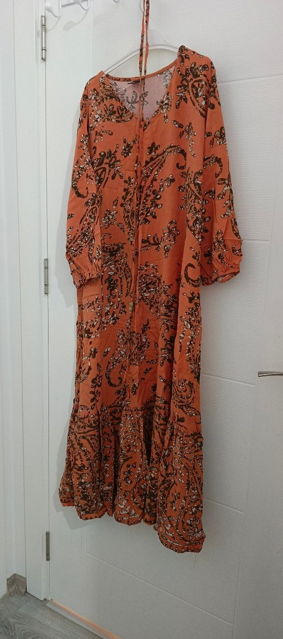 Kahverengi -Kiremit Bohem Uzun Elbise - Görsel 2