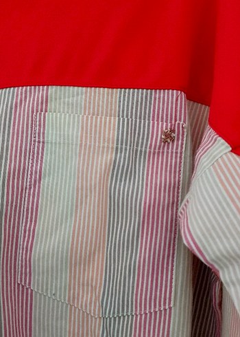 Düğmeli Uzun Kollu Kırmızı Pamuklu Kadın Gömlek - Görsel 2