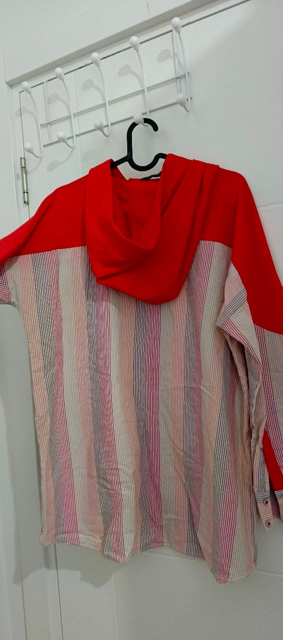 Düğmeli Uzun Kollu Kırmızı Pamuklu Kadın Gömlek - Görsel 3