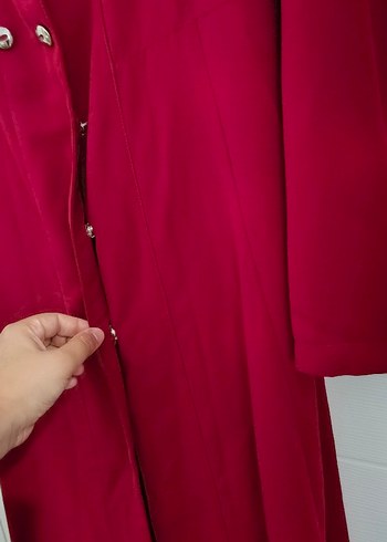 Bordo Düğmeli Uzun Kadın Kaban - Görsel 5
