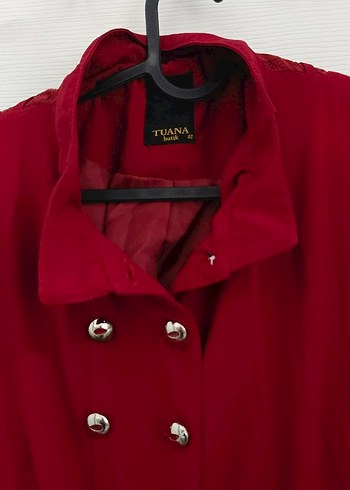 Bordo Düğmeli Uzun Kadın Kaban - Görsel 3