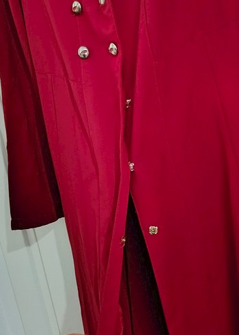 Bordo Düğmeli Uzun Kadın Kaban - Görsel 6
