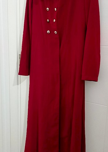 Bordo Düğmeli Uzun Kadın Kaban - Görsel 2