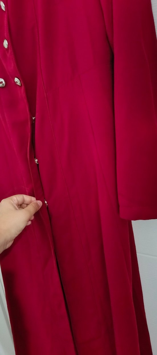 Bordo Düğmeli Uzun Kadın Kaban - Görsel 5