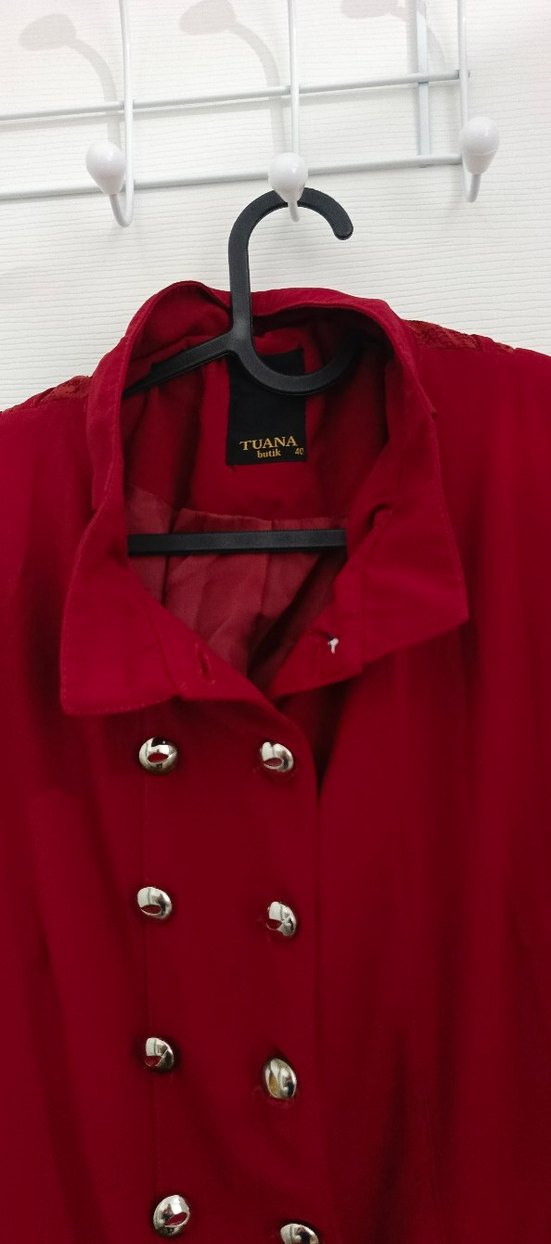 Bordo Düğmeli Uzun Kadın Kaban - Görsel 3