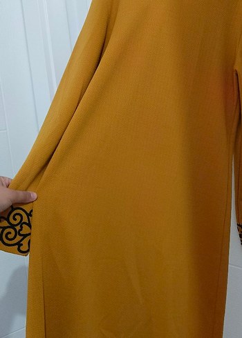 Uzun Kollu Sarı Nakışlı Bohem Tunik - Görsel 3