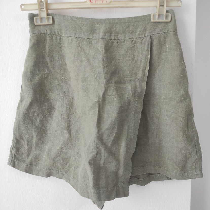 Beyaz Bel Bağlamalı Keten Şort Etek - Görsel 2