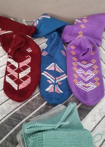 Nakışlı Örgü Kadın patikler - Görsel 2