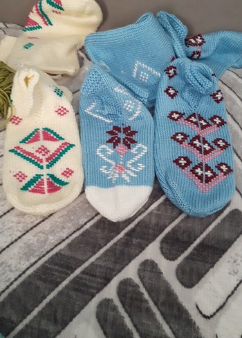 Nakışlı Örgü Kadın patikler - Görsel 4