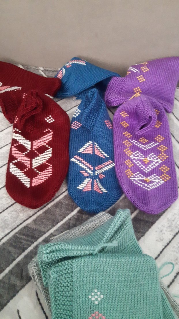 Nakışlı Örgü Kadın patikler - Görsel 2