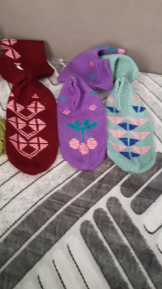 Nakışlı Örgü Kadın patikler - Görsel 3