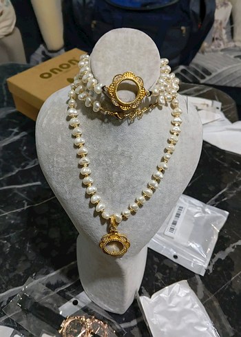 İnci ve dorika Detaylı çeyrek uyumlu Kolye ve bileklik - Görsel 3