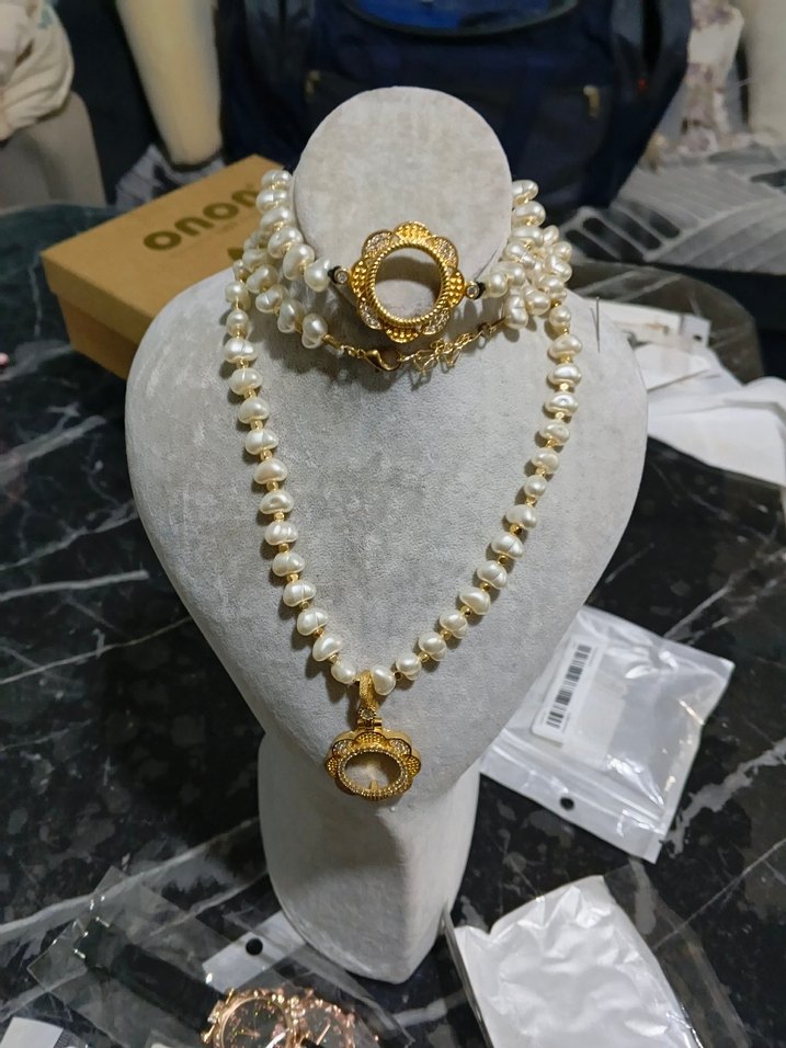 İnci ve dorika Detaylı çeyrek uyumlu Kolye ve bileklik - Görsel 2