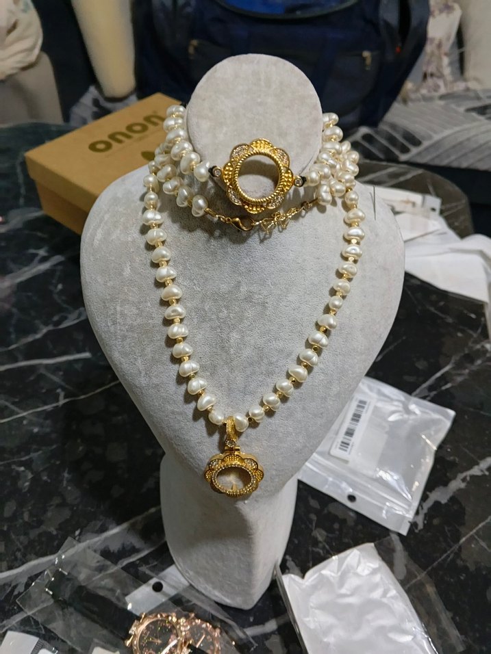 İnci ve dorika Detaylı çeyrek uyumlu Kolye ve bileklik - Görsel 3