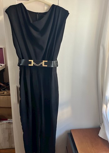 Siyah Kemerli Uzun Kadın Tulum - Görsel 2