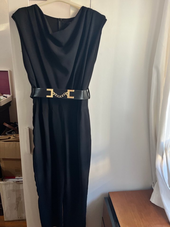 Siyah Kemerli Uzun Kadın Tulum - Görsel 2