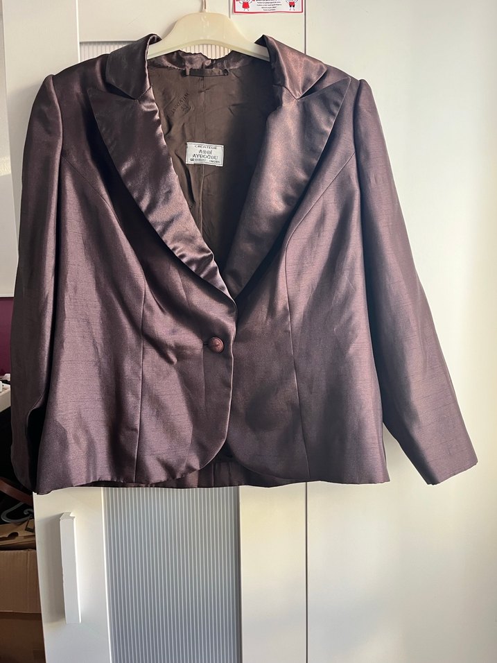 Kahverengi Saten Düğmeli Kadın Blazer Ceket - Görsel 2