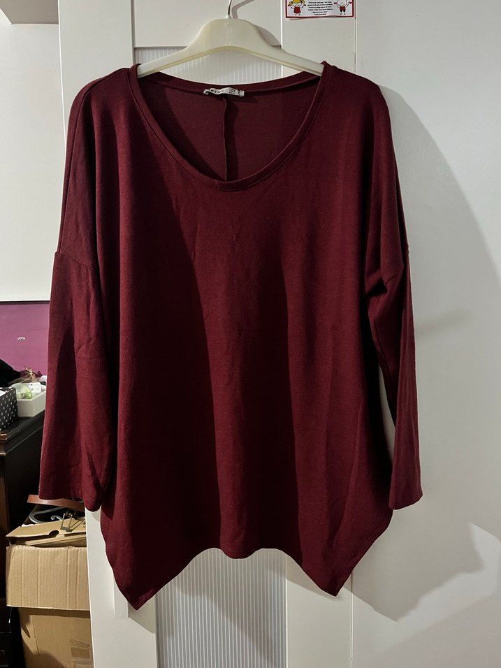 Bordo Kadın Uzun Kollu Salaş Kazak - Görsel 2