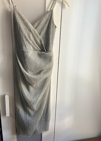 Gri Drapeli Uzun Abiye Elbise - Görsel 2