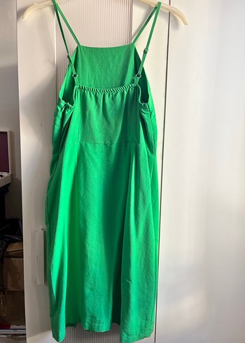 Yeşil Midi Keten Elbise - Görsel 2