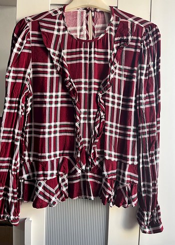 Bordo Ekose Uzun Kollu Kadın Gömlek - Görsel 4