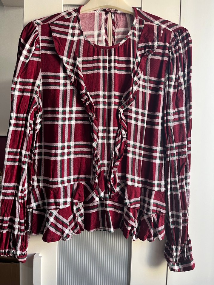 Bordo Ekose Uzun Kollu Kadın Gömlek - Görsel 4