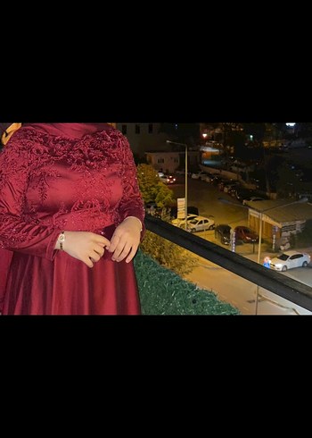 diğer Beden bordo Renk Bordo Nakışlı Uzun Kollu Tesettür Abiye Elbise