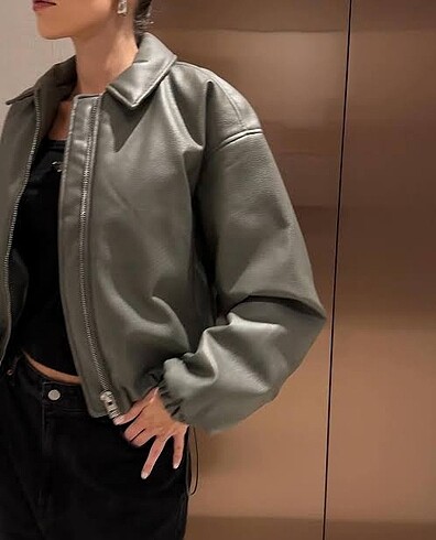 Zara Zara suni deri haki bomber ceket