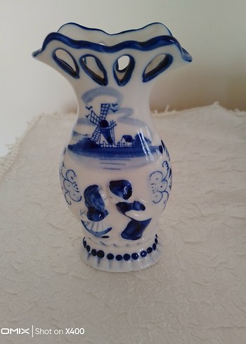 Koyu Mavi Desenli Seramik Vazo - Görsel 3