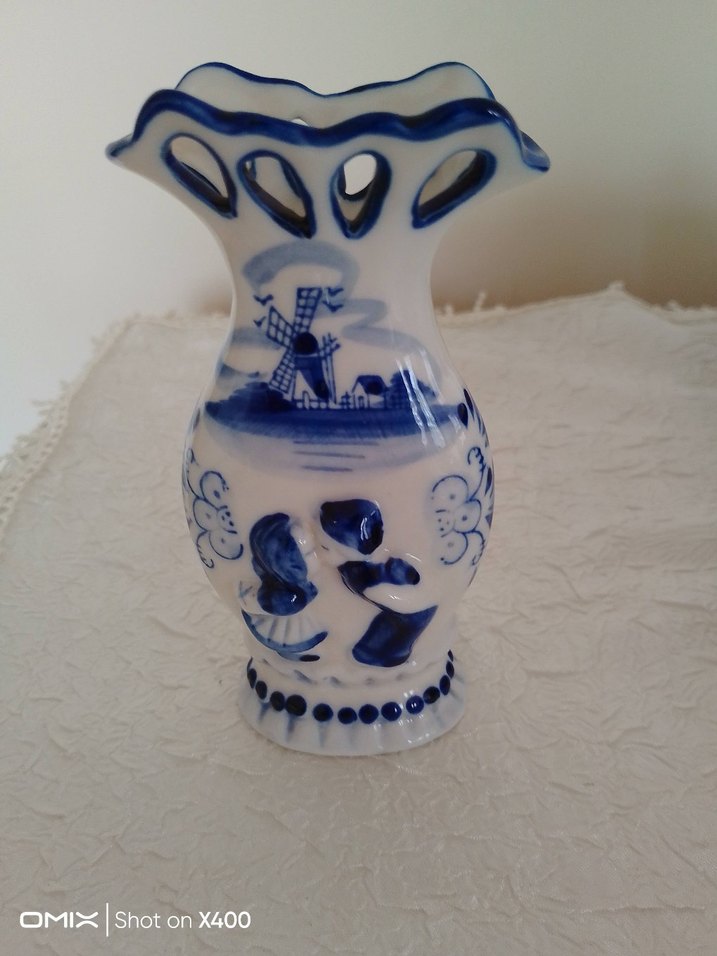 Koyu Mavi Desenli Seramik Vazo - Görsel 3