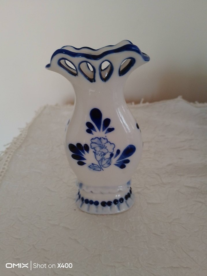 Koyu Mavi Desenli Seramik Vazo - Görsel 2