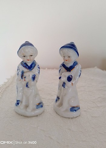 vintage Mavi Pastel Figürin Çocuk ve Köpek - Görsel 2